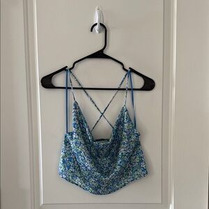 Pull&Bear Blue and Green Floral Top